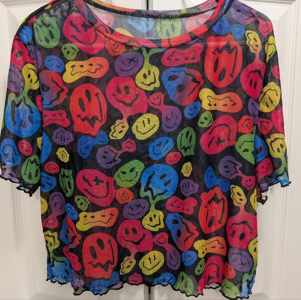 ROMWE Sheer Smiley Mesh Top